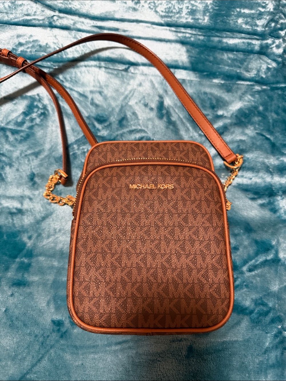 Michael Kors Brown MK Logo Messenger Bag with Gold Hardware